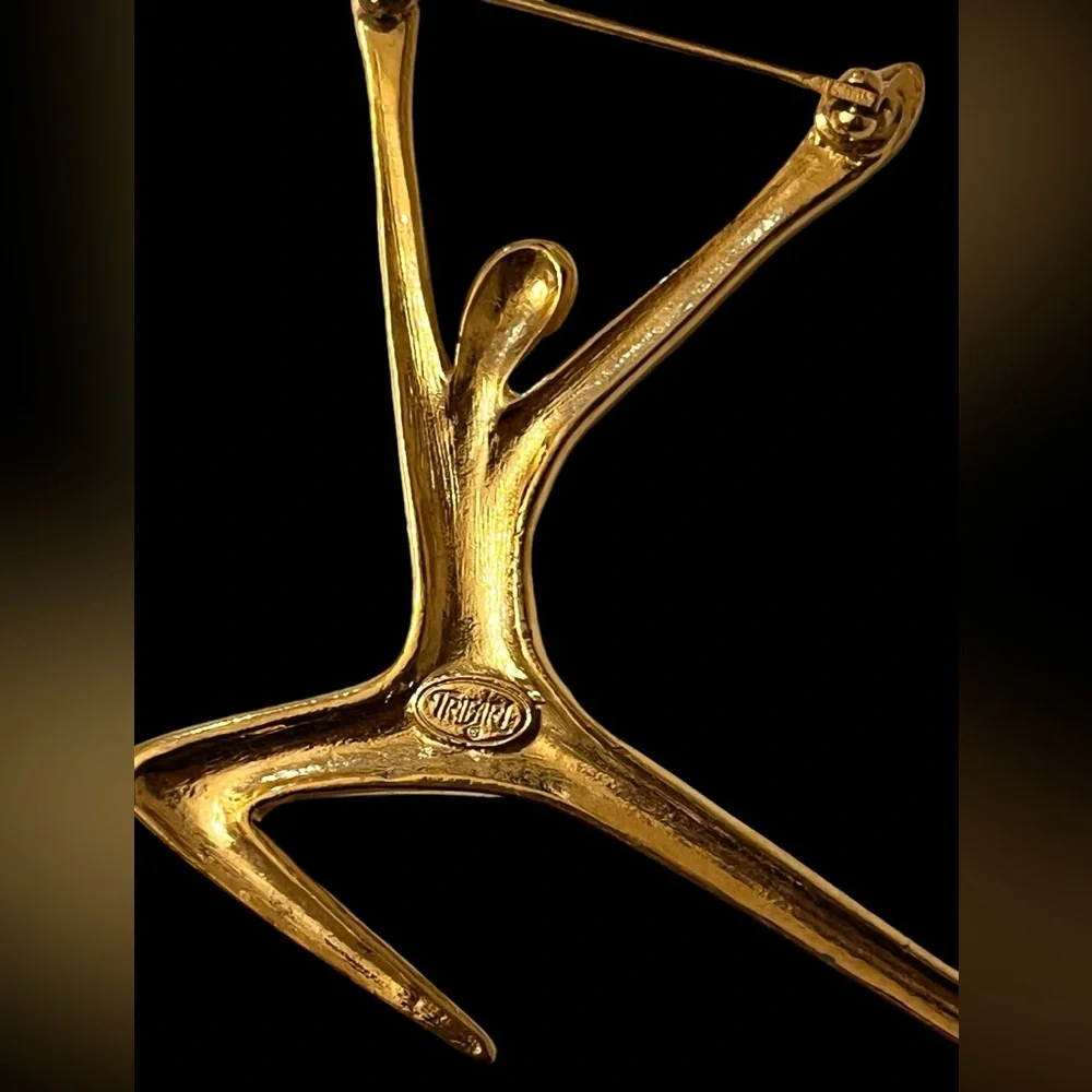 Trifari Leaping Dancing Jumping Person Figural Brooch Gold Tone Vintage Signed